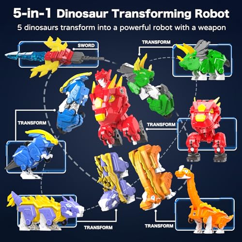 5-in-1 Dino Robot, STEM Building Toy with Triceratops for Kids 6+
