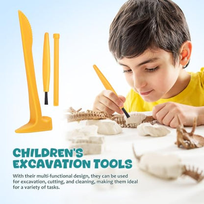 10 Set Excavation Tool Kit: Dino Fossils Dig Kit for Kids, Bulk Archaeology Dig Tools with Mini Hammer Chisel and Brush for Fossil Gem Digging, Science Toy