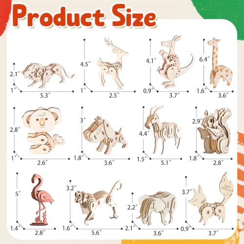 Sanwuta 12 Sets 3D Wooden Animal Puzzles for Kids Wild Animal Models
