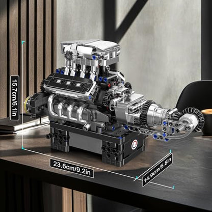 Mould King Supercar V8 Engine Building Blocks Sets, Build a Engine Model Kit That Runs, MOC Engineering Model Building Kit for Adults 14+ - color: Gray