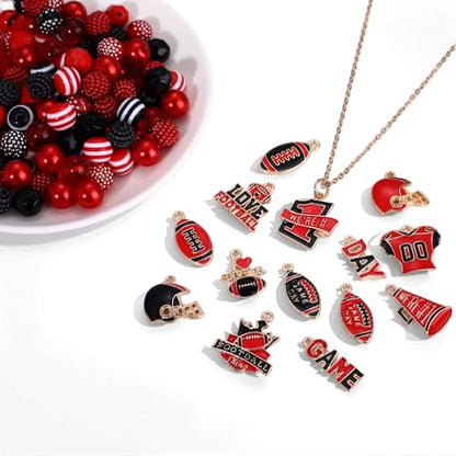 2200PCS+ Game Day Beads Charms for Bracelet Making Polymer Clay Beads Crystal Pearl Letter Gold Spacer Beads Football Charms for Game Day Bracelet Necklace Making DIY Crafts - color: Red Black