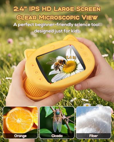 1000X Digital Microscope for Kids Handheld, 4K 2.4" IPS Screen Portable Mini Pocket Microscope 2MP Camera, STEM Educational Toy Birthday for Boys Girls Ages 3-6 6-12,Yellow - color: yellow