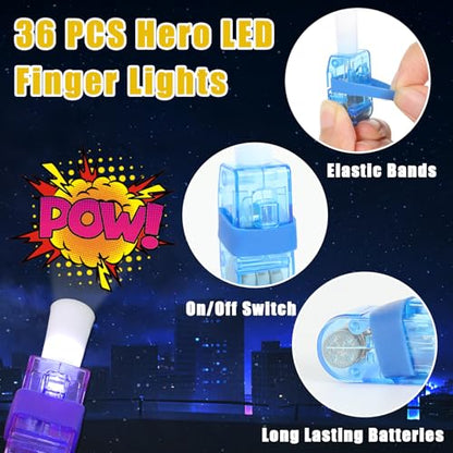 CHUNNIN 36 Pcs Hero LED Finger Lights Glow in Dark Super Party Favors - style: Hero