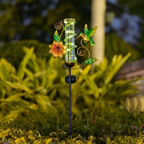 Solar Rain Gauge Outdoor, Hummingbird Rain Gauges - color: Green Hummingbird