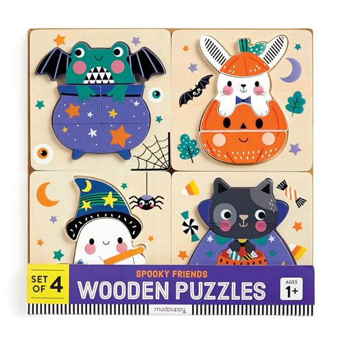 Mudpuppy - Spooky Friends - Set of 4 Wooden 4 Piece Puzzles for Kids - color: Spooky Friends