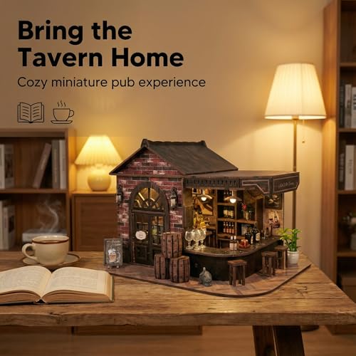 Book Nook Kit, 3D Wooden Miniature Tavern & Pub Dollhouse with LED Lights - DIY Mini House Craft Model for Adults, Birthday Valentine's Day Gift for Women Men - style: Victorian Pub Bar