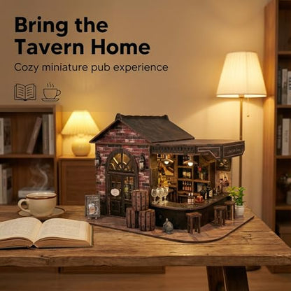 Book Nook Kit, 3D Wooden Miniature Tavern & Pub Dollhouse with LED Lights - DIY Mini House Craft Model for Adults, Birthday Valentine's Day Gift for Women Men - style: Victorian Pub Bar