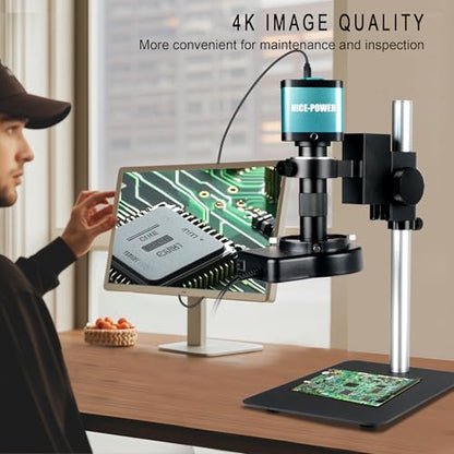 NICE-POWER Digital Microscope with Metal Base, 48MP 1080P HDMI/USB Industrial Magnifier, 150X Ultra-Precise Focusing Lens, LED Ring Light, Microscopes for Observation/Soldering/Electronic Repairs - color: 150X-1080P (HDMI/USB)-Blue