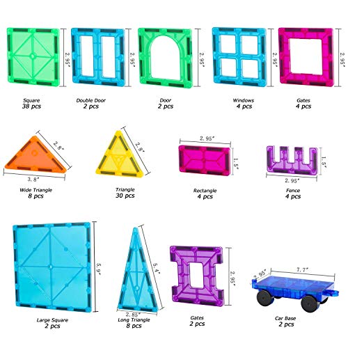 Magnetic Tiles Car Set Truck Kit Toy with Stronger Magnets, Educational Magnet Cars with Re-Enforced Hitch and Long Bed for Girls Boys Toddler Ages 3+ (110 PCS Set) - color: 110 Pcs Set