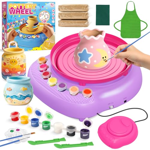 Weilim Pottery Wheel for Kids Beginners, Air-Dry Clay & Paint Kit Ages 6-12 - color: Purple