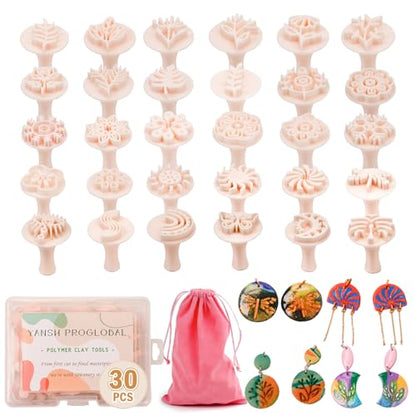 30 Pcs Polymer Clay Stamps Set, Boho Mandala Floral Leaf Patterns