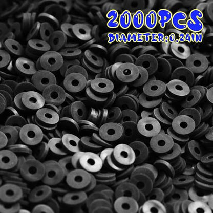 2000pcs Cyan Black Clay Beads for Bracelets Making, Flat Round Polymer Clay Beads 6mm Spacer Heishi Bead for Jewelry Making Earring Bracelets Necklace (Black) - color: Black