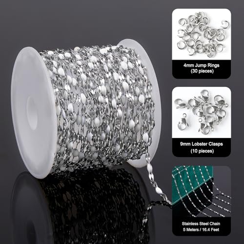 UMAOKANG White Enamel Chain for Jewelry Making Stainless Steel Lip Chains - color: Steel-White