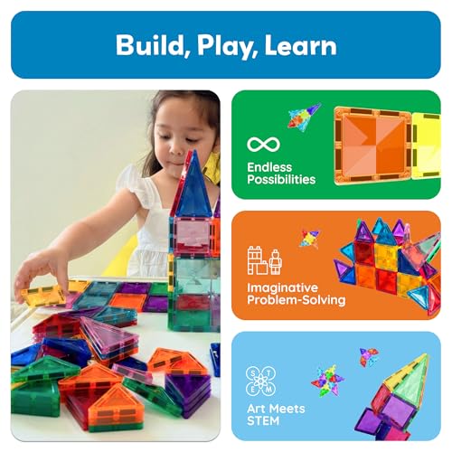 PicassoTiles 60 pcs Mini Magnetic Tiles Magnet Toys Travel-Friendly On-The-Go Building Blocks for Kids Compact Lightweight Creative playset Preschool Montessori Early Learning STEM Kids Toy Ages 3+. - color: 60pcs Mini