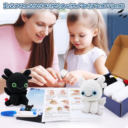 2PCS Dragons Crochet Kit for Beginners Crochet Starter Kit for Adults - color: Black White Dragon