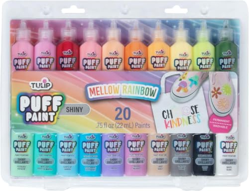 Tulip Puff Paint 20-Color Party Pack, Multi-Surface, Premium Quality, Nontoxic & Waterproof Craft Paint, Permanent on Fabric, Mellow Rainbow - color: Mellow Rainbow