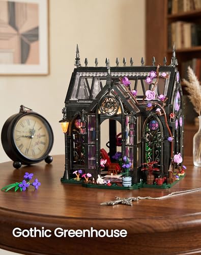 Gothic Greenhouse Building Set with LED Lights, Botanical Garden Brick Kit