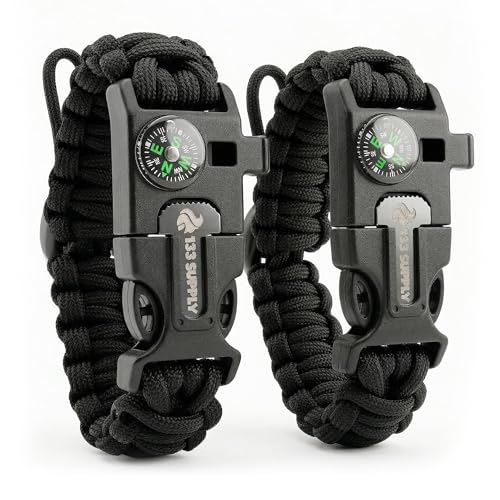 Tactical Paracord Survival Bracelets - style: 2 Pack Black Bracelets