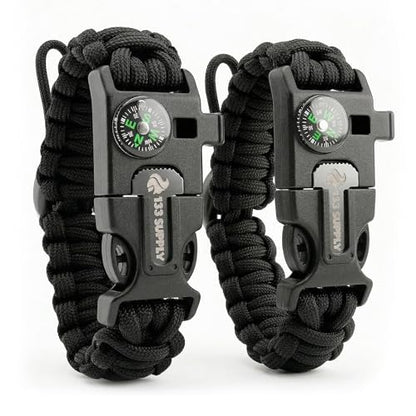 Tactical Paracord Survival Bracelets - style: 2 Pack Black Bracelets