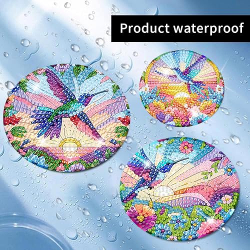 8 Pcs Diamond Art Coasters Kit for Adult with Holder, Diamond Coaster 4x4in - color: Hummingbird Coasters, size: 8 Pcs 4x4in