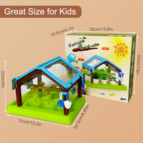 EXBEPE Kids Plant Growing Kit Greenhouse Growing Set with Drip Irrigation System and Grow Light Science Educational DIY Indoor Plant Gardening Toy for Kids