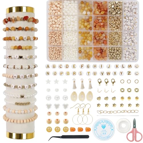 Jewelry Making Supplies Kit, Bracelet Making Kit, Natural Stone Beads - color: Yellow Jade - Red Aventurine