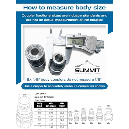 Summit Hydraulics 1/2" Skid Steer Flat Face Hydraulic Quick Connect Couplers/Couplings Set w/Dust Caps, 2 Sets - size: 2 Set