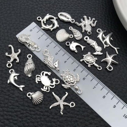 WOCRAFT 60pcs Bright Silver Ocean Bracelet Charms for Jewelry Making Sets DIY Necklace Bracelet Keychain Crafting Charms Kit Craft Supplies (SN885) - color: Bright Silver, size: Ocean Charms