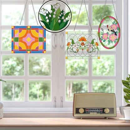 Humyoun 65 Pcs Stained Glass Painting Starter Kit for Adults DIY Window Paint Art Crafts Including 7 Colors 18 Suncatchers 18 Patterns 18 Chains and 4 Tool for Home Activities DIY Project Party