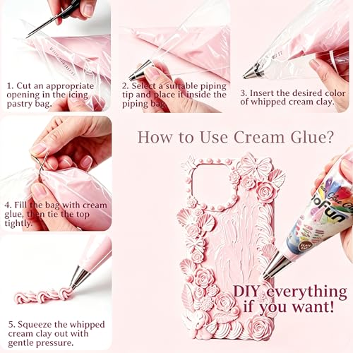 BoFUN Whipped Cream Glue Decoden Cream for DIY Crafts, Phone Case, Jewelry - color: Pink/ Resin