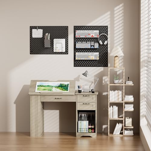 Drafting Table with Storage Cabinet & Drawers, Adjustable Drawing Table with Open Shelves, Craft Art Desk for Artists, Painters, Drawing, Crafting, Reading, Writing, Working (Grey) - color: Grey
