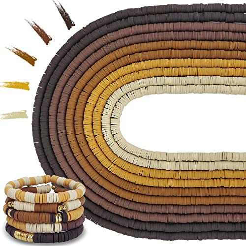 3600 PCS 10 Strands Polymer Clay Beads for Jewelry Making, Vinyl Heishi Beads 6mm for Surfer Bracelets Necklace Making (Brown) - color: Brown