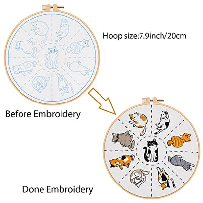 Louise Maelys Cat Embroidery Kit for Beginners Animal Pattern DIY Craft - color: kit-9