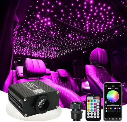 AMKI 16W Starlight Headliner Kit Twinkle+Sound Activated 600pcs 0.03in9.8ft Cable End Glow Fiber Optic Light APP/Remote Control RGBW Starlight Box for Car Home Star Ceiling Decor - size: 600pcs*0.03in*9.8ft+Regular