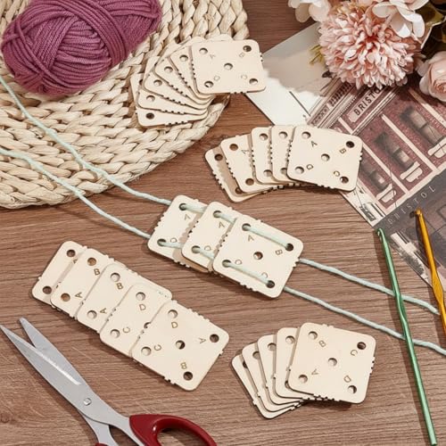 24 pcs 1.8 Inch Square Wooden Weaving Cards with 5 Holes, Tablet Weaving Loom Supplies & Tools for Inkle Loom, Handmade Knitting DIY Craft Projects