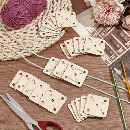 24 pcs 1.8 Inch Square Wooden Weaving Cards with 5 Holes, Tablet Weaving Loom Supplies & Tools for Inkle Loom, Handmade Knitting DIY Craft Projects