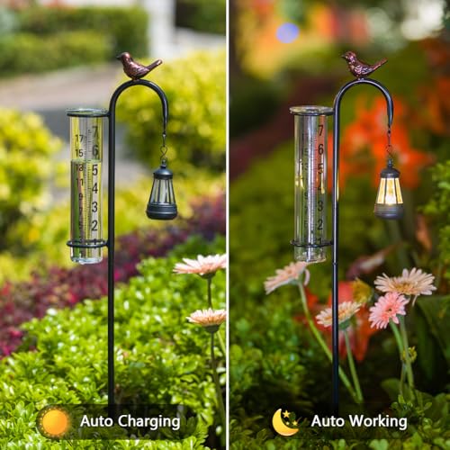 Hummingbird Rain Gauge Outdoor, Solar Rain Gauge - color: Street-Lamp