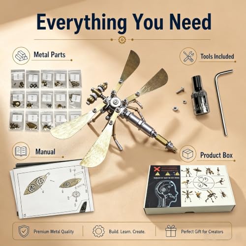 3D Metal Puzzle Kit for Adults Teens Steampunk Dragonfly 140+ Pcs Mechanical Assembly Models 3 Hours to Build Ideal for Gifts and Decorations (Ujinensis Dragonfly) - style: Ujinensis Dragonfly