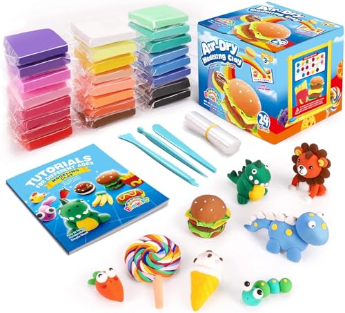 Sago Brothers 24 Colors Air Dry Clay for Kids with 3 Tools & Tutorial Book - color: 24 Colors