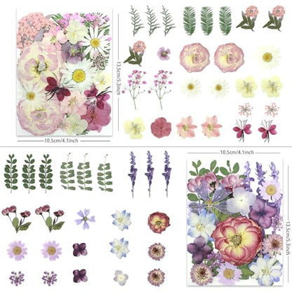 LUXEEASE 4-Color 100P Vibrant Dried Pressed Flowers - color: Blue/Orange/Pink/Purple 100p