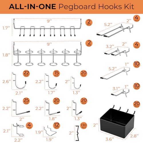 INCLY 320PCS Pegboard Accessories Organizer Kit with Peg Borad Hooks & Bins - size: 320 PCS