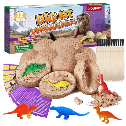 Dino Eggs Dig Kit, 12 Pack Dinosaur Eggs Excavation Science Experiments Kits for Kids 4-12, Dinosaur Toys for 3 4 5 6 7 8 9 10 Year Old Boys Girls - size: Normal