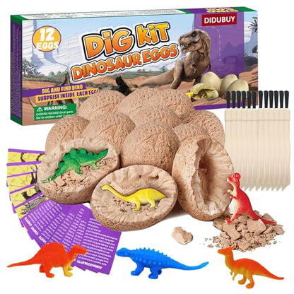 Dino Eggs Dig Kit, 12 Pack Dinosaur Eggs Excavation Science Experiments Kits for Kids 4-12, Dinosaur Toys for 3 4 5 6 7 8 9 10 Year Old Boys Girls - size: Normal