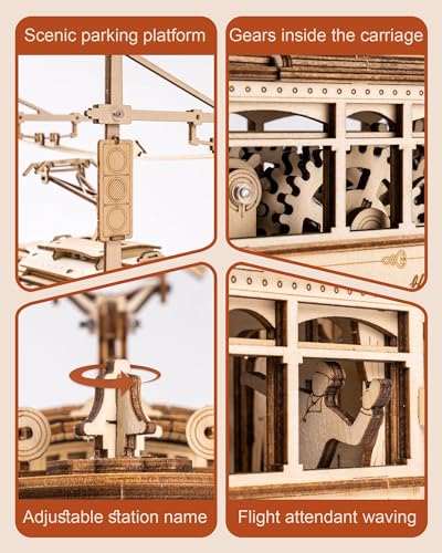 ROKR 3D Wooden Puzzles Model Car Kits for Adults to Build - Wooden Toy Tram Train Set with Railway - Wood 3D Puzzles for Adults - Gift Idea for Christmas Father's Day Birthday