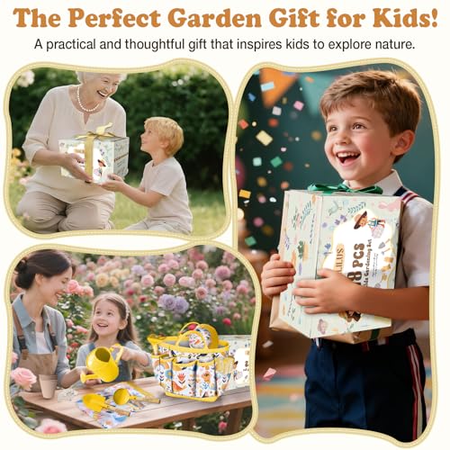 Kids Gardening Tool Set 18PCS Outdoor Toys Tote Bag Watering Can Yellow - color: Yellow