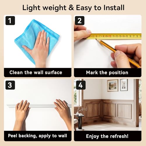 Upick Peel and Stick Wainscoting Pre-Cut Wall Molding Kit, 20"x20", 3-Frame - size: 20"W x 20"H