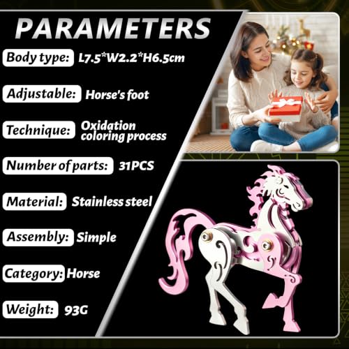 3D Metal Puzzle Mechanical Model Pink Horse Stainless Steel - color: D01-pink Horse