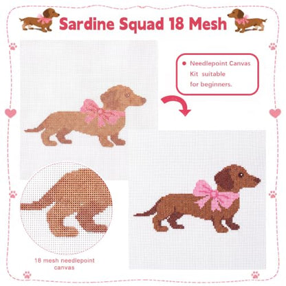 XunYee 22 Pcs Dachshund 18 Mesh Needlepoint Canvas Kit for Beginner Adults - style: Dachshund with A Bow