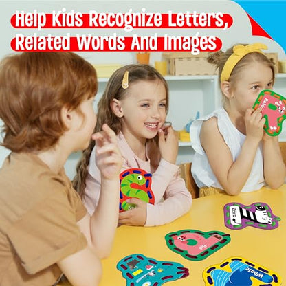 52 PCS Lacing Cards, 26 Double-Sided Uppercase & Lowercase Sewing Cards with 52 Colorful Laces, Imagination Development Lacing Toy Games Educational and Learning Activity for Preschoolers, Children - color: 52 Uppercase & Lowercase Letters