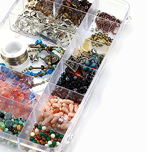Exptolii 18 Grids Plastic Organizer Box with Dividers, Clear Compartment Container Storage for Beads Crafts Jewelry Fishing Tackles, Size 7.9 x 6.2 x 1.2 in - size: 1x 18 Grids